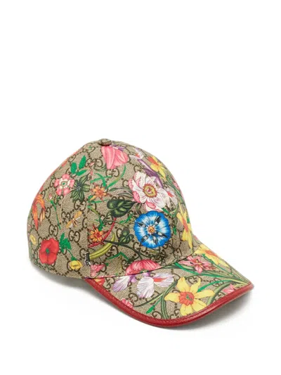 Pre-owned Gucci Floral-print Monogram Baseball Cap In Neutral