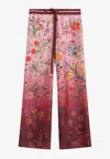 Gucci Floral Print Wide Leg Trousers With Elastic Waistband In Red