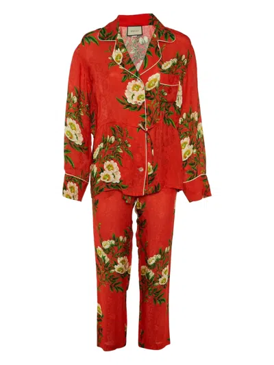 Pre-owned Gucci Floral-print Pyjama Set In Red