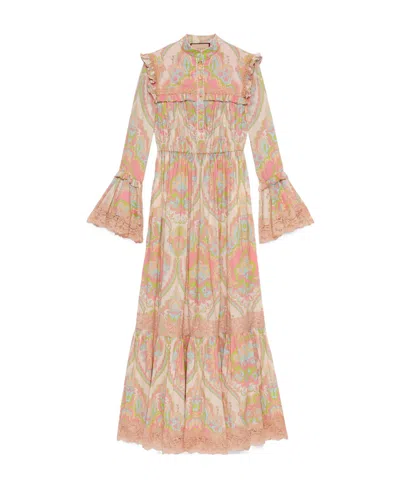 GUCCI GUCCI FLORAL PRINTED RUFFLED LONG-SLEEVED DRESS