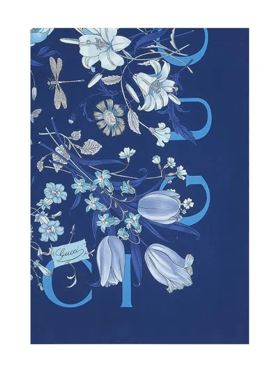 Gucci Floral-print Scarf In Blue
