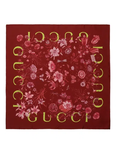 Gucci Floral-print Scarf In Burgundy