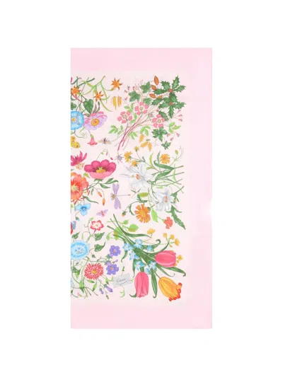 Gucci Floral-print Scarf In Pink