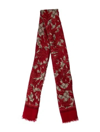 Pre-owned Gucci Floral Print Scarf In Red