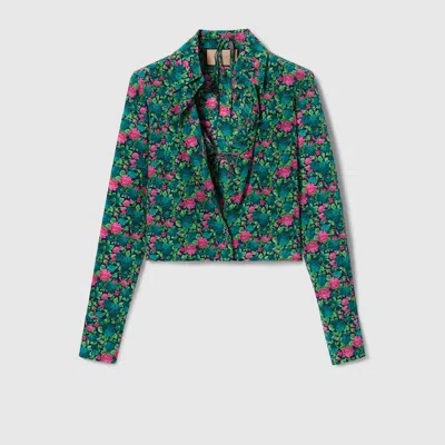 Gucci Floral Print Shirt And Bra Set In Blue