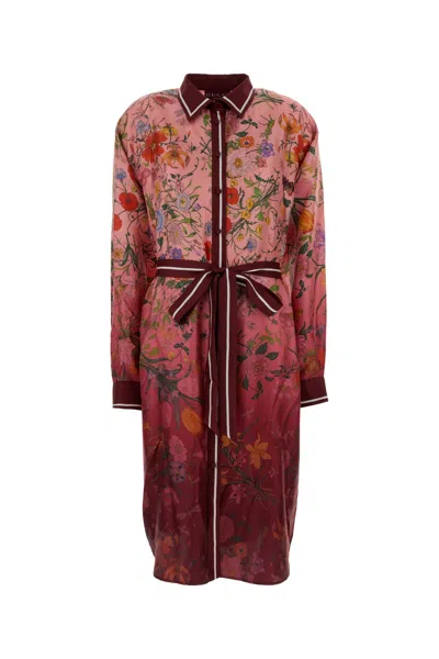 Gucci Floral Print Shirt Dress With Belt In Multi