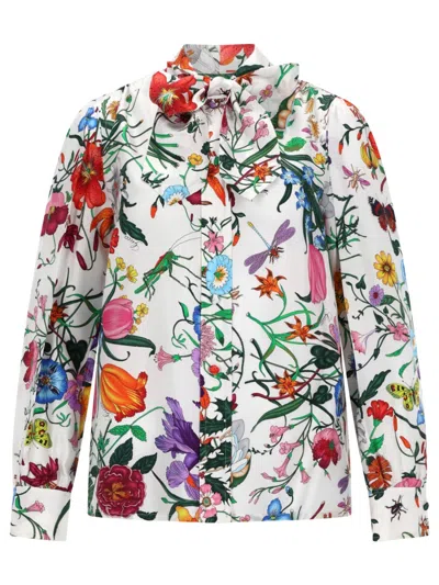 Gucci Floral Print Shirt In White