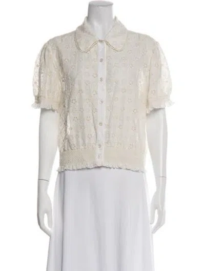 Pre-owned Gucci Floral Print Short Sleeve Blouse In Neutrals