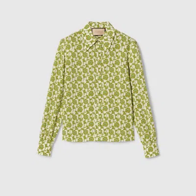 Gucci Floral Print Silk Crêpe De Chine Shirt In Green