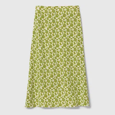 Gucci Floral Print Silk Crêpe De Chine Skirt In Green