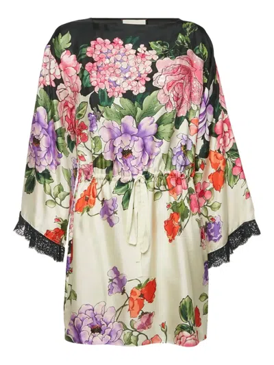 Pre-owned Gucci Floral-print Silk Dress In Multi