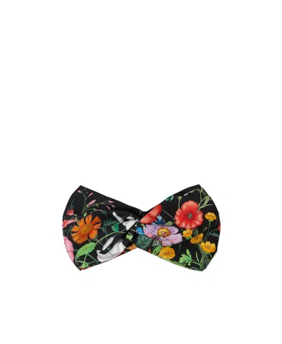 Gucci Printed Twill Mulberry Silk Bow Tie In Black And Multicolour