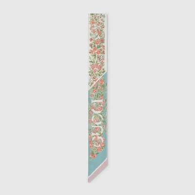 Gucci Halsschleife Aus Seide Mit Blumen-print In Aqua,pink