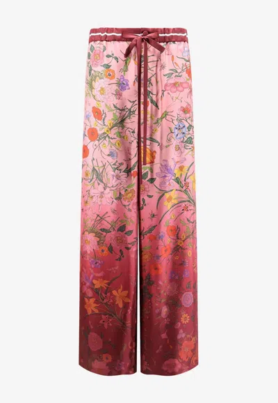 GUCCI FLORAL PRINT SILK PANTS