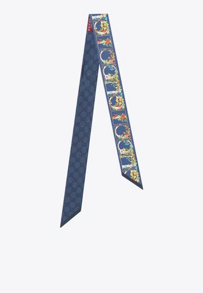 Gucci Floral Print Silk Scarf In Blue