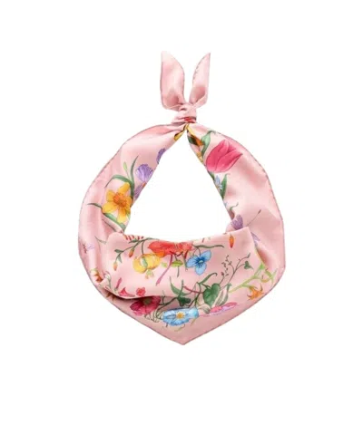 Gucci Printed Flora Silk Twill Carre In Pink