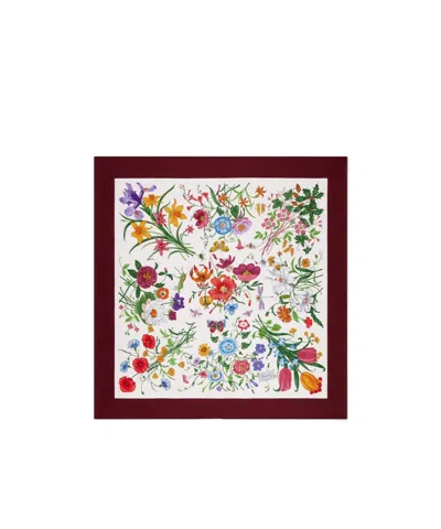 Gucci Floral Print Silk Scarf In White