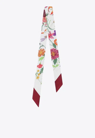 Gucci Floral Print Silk Thin Scarf In Multi