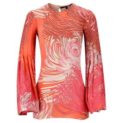 Pre-owned Gucci Floral Print Silk Top With Bell Sleeves In Orange