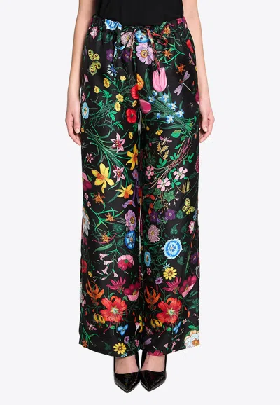Gucci Floral Print Silk Twill Pants In Multi