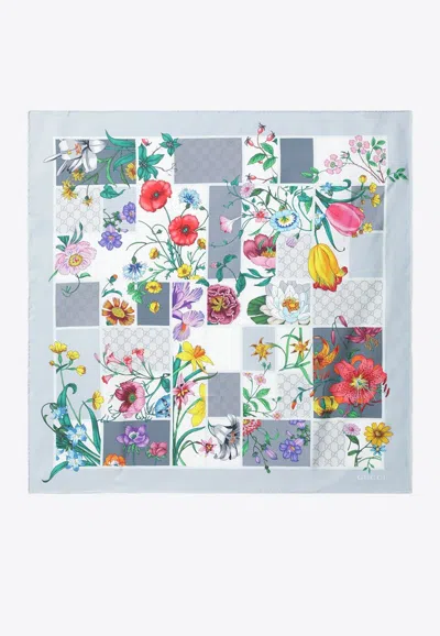 Gucci Floral Print Silk Twill Scarf In Multi