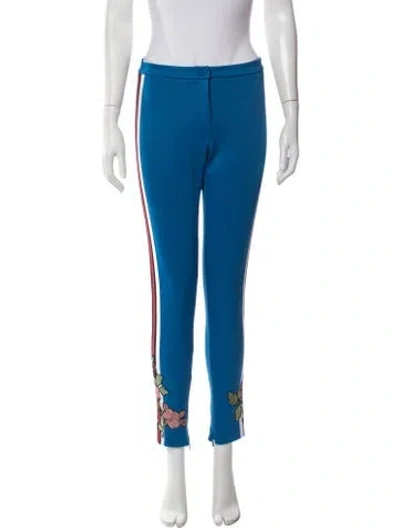 Pre-owned Gucci Floral Print Skinny Leg Pants In Blue/metallic