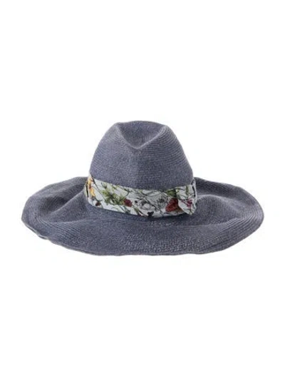 Pre-owned Gucci Floral Print Straw Sun Hat In Blue