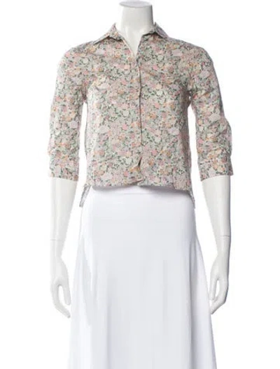 Pre-owned Gucci Floral Print Three-quarter Sleeve Button-up Top In Pink