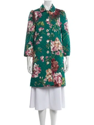 Pre-owned Gucci Floral Print Trench Coat W/ Tags In Green