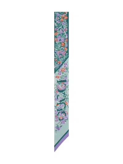 Gucci Floral-print Twill Ribbon Scarf In Blue