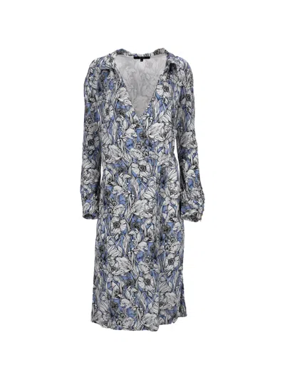 Pre-owned Gucci Floral-print Wrap Midi Dress In Blue