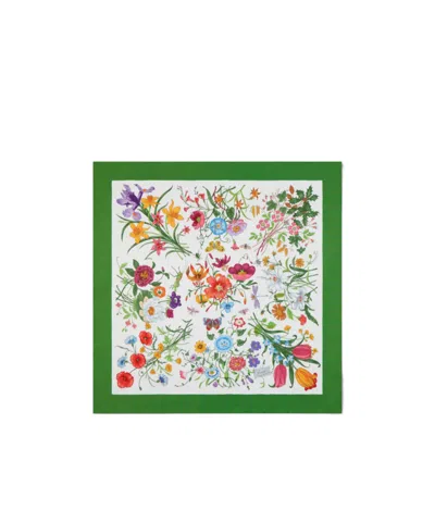 Gucci Floral Printed Twill Scarf In Green