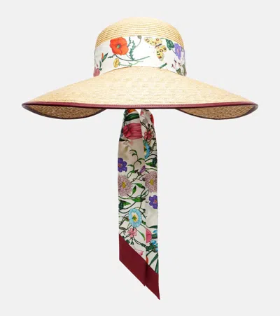 Gucci Floral Scarf-detail Sun Hat In Sand