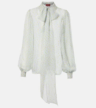 Gucci Floral Silk Blouse In Grey