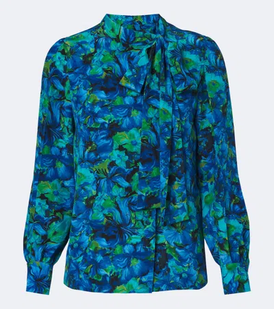 Gucci Floral Silk Georgette Blouse In Blue