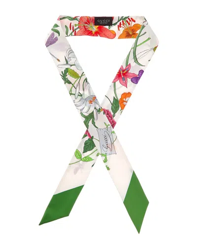 Gucci Floral Silk Neckbow In White