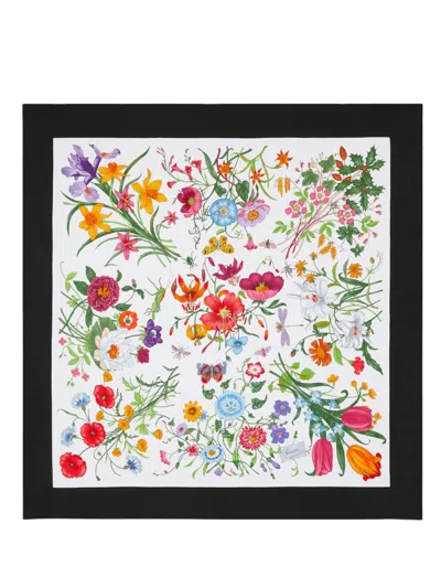 Gucci Floral Silk Scarf In Black