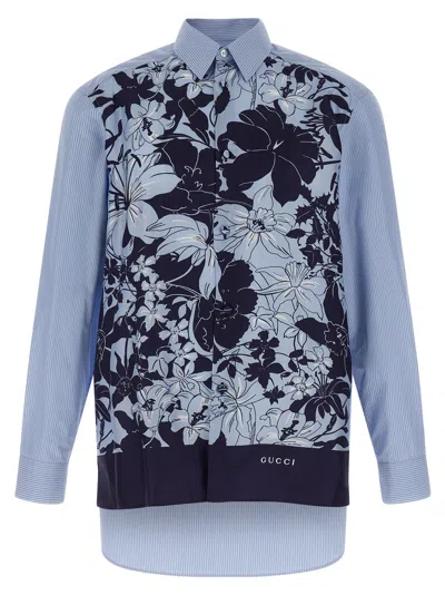 Gucci Floral Silk Shirt In Blue