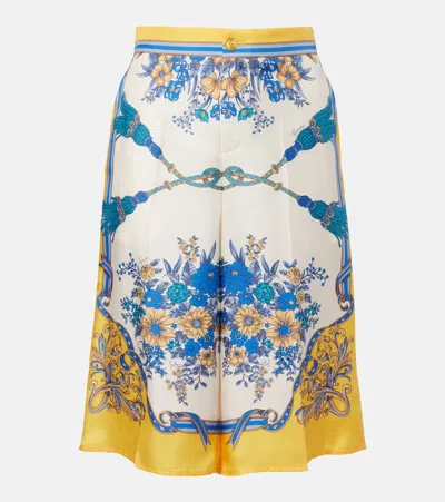 Gucci Floral Silk Twill Bermuda Shorts In Yellow