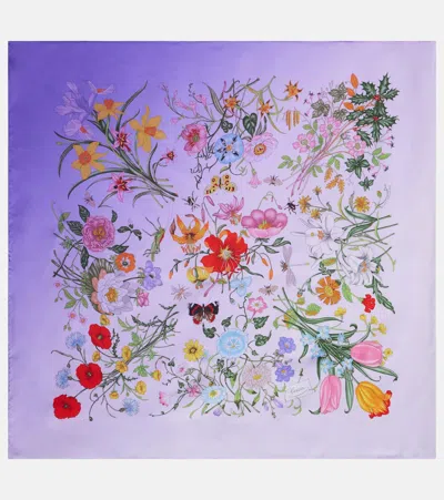 Gucci Floral Silk Twill Scarf In Purple