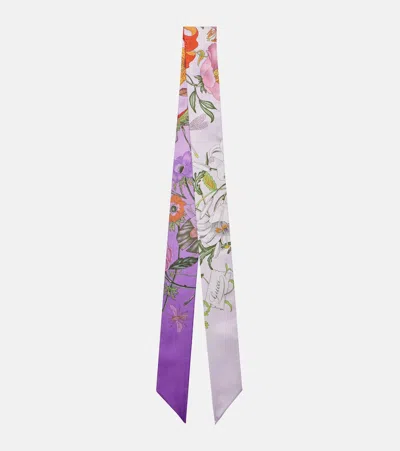 Gucci Floral Silk Twill Scarf In White