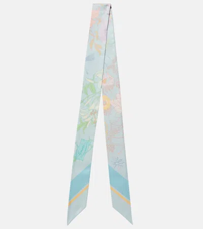 Gucci Floral Silk Twill Scarf In Blue