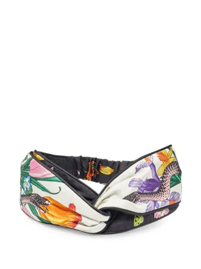 Pre-owned Gucci Floral Snake-print Headband In White