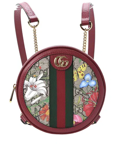 Gucci Floral Supreme Gg Canvas & Leather Backpack In Brown