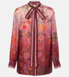 Gucci Silk Shirt With Flora Print And Tie Bow In Red