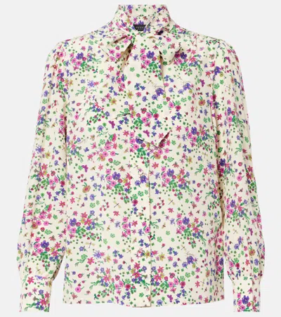Gucci Printed Silk Shirt With Bow In Multi