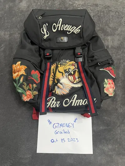 Pre-owned Gucci Floral Tiger Backpack In Black