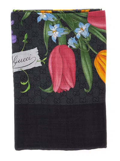 Gucci Floral Wool-silk Blend Scarf In Multi