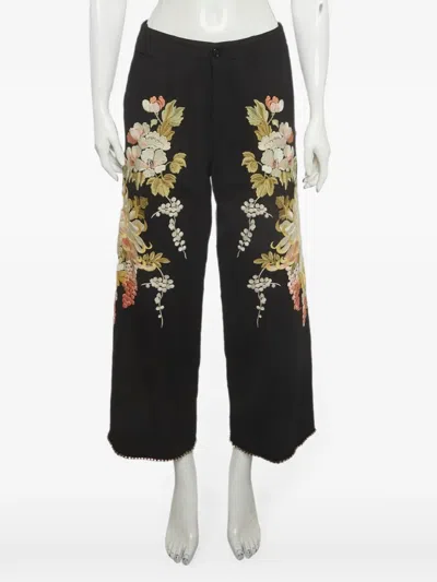 Pre-owned Gucci Floral-embroidered Trousers In Black