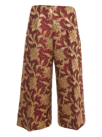 Pre-owned Gucci Floral-jacquard Wide-leg Trousers In Red